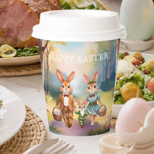 Easter Bunny Family Hunting for Eggs - Watercolor Paper Cups