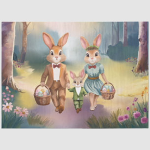 Easter Bunny Family Hunting for Eggs - Watercolor Tissue Paper