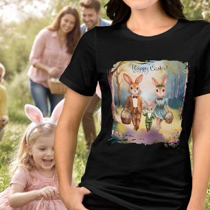Easter Bunny Family Hunting for Eggs - Watercolor Tri-Blend Shirt