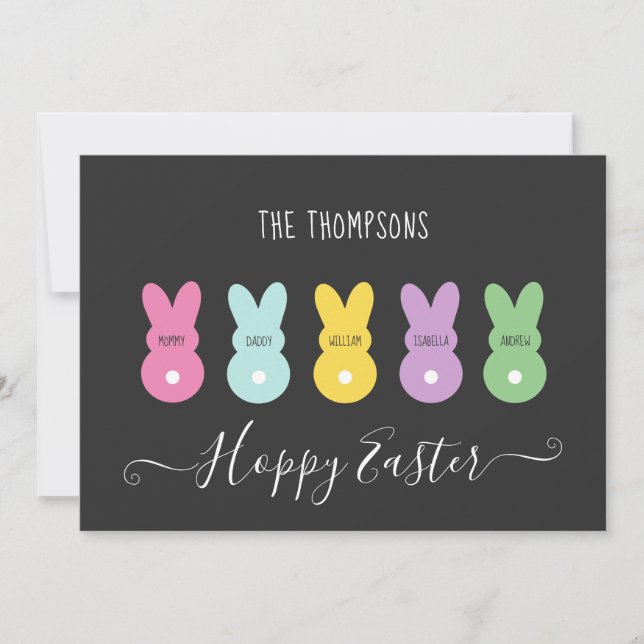 Easter Bunny Family of 5 Holiday Card (Front)