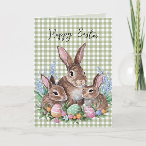 Easter Bunny Family On Gingham Card