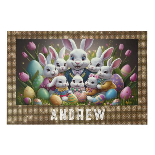  Easter Bunny Family Portrait Personalize TV1 Faux Canvas Print