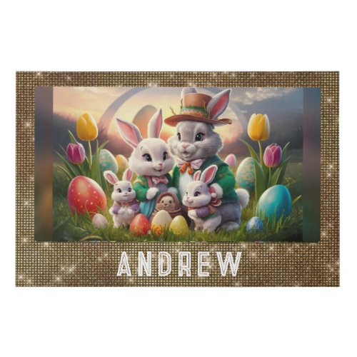  Easter Bunny Family Portrait TV1 Personalize Faux Canvas Print