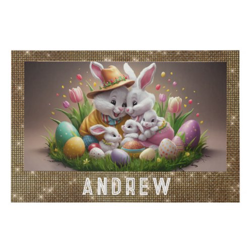  Easter Bunny Family Portrait TV1 Personalize Faux Canvas Print