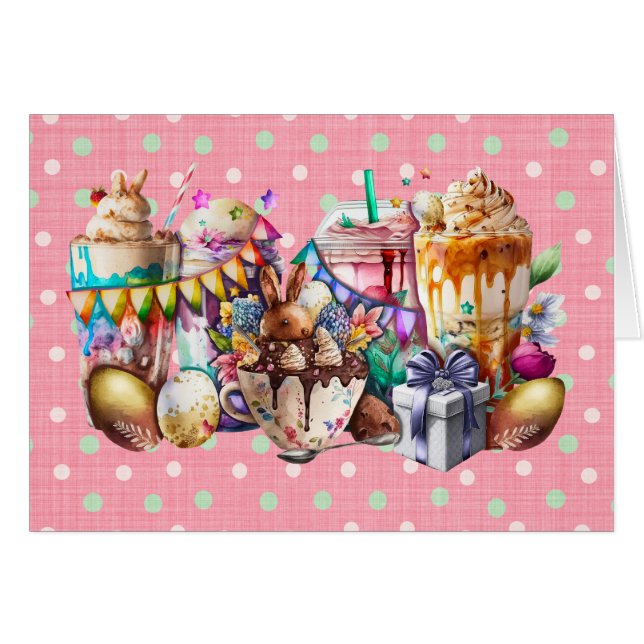 Easter Bunny Fancy Coffee Drinks Cards (Front Horizontal)