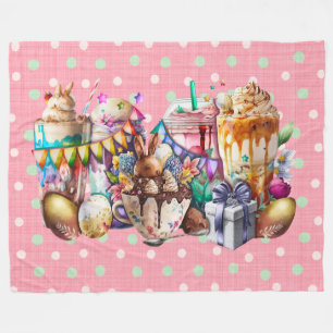 Easter Bunny Fancy Coffee Drinks Fleece Blanket
