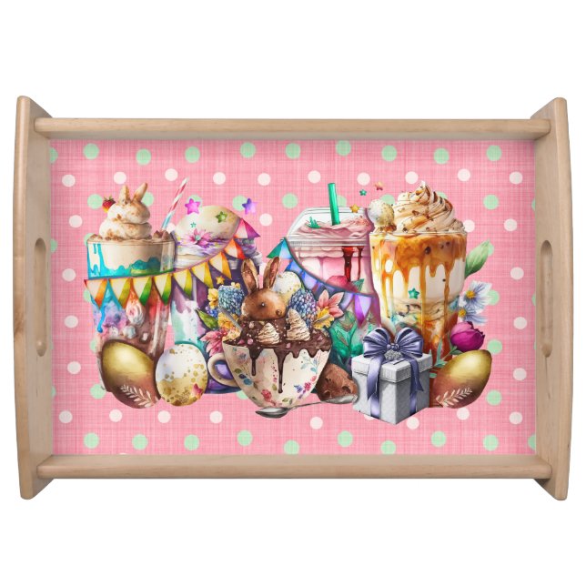 Easter Bunny Fancy Coffee Drinks Serving Tray (Front)
