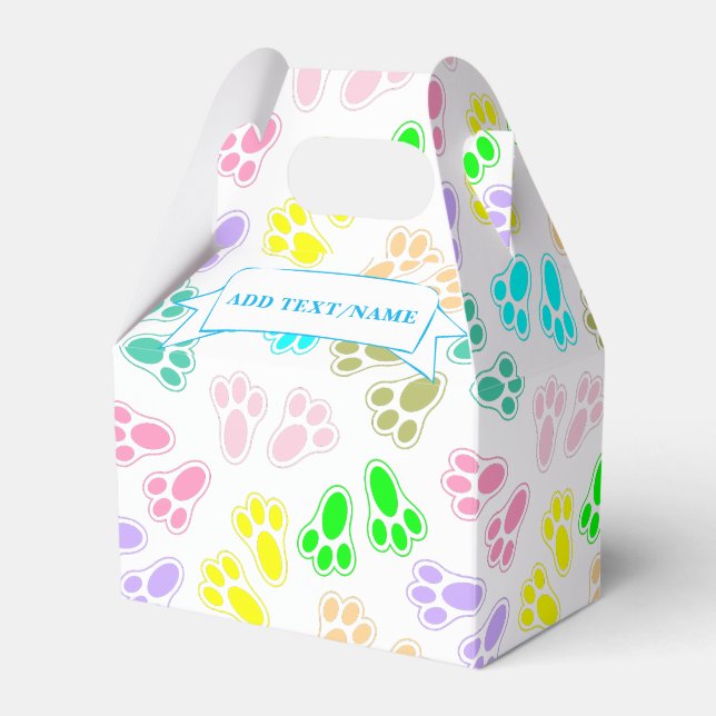 Easter Bunny Feet Pattern Custom Name Favor Boxes (Front Side)