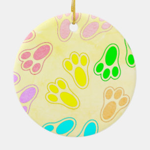 Easter Bunny Feet Pattern Vintage Style Ceramic Ornament