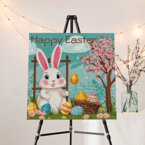 Easter Bunny Festive Colorful Eggs and Flowers Foam Board