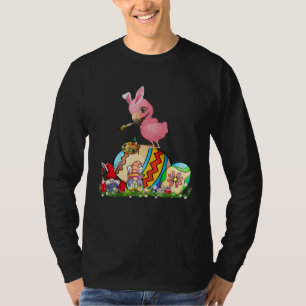 Easter Bunny Flamingo With Gnomes Painting Chocola T-Shirt