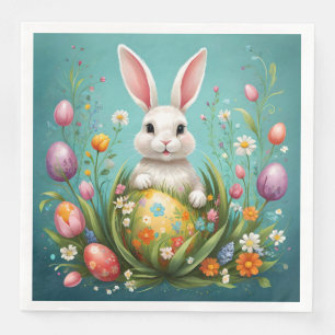 Easter Bunny Floral and Egg Paper Dinner Napkins