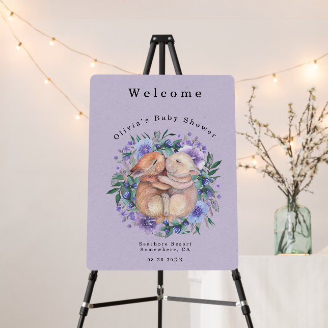 Easter Bunny Floral Baby Shower Welcome Sign (In Situ (Stand))