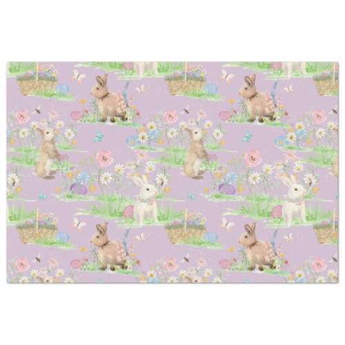 Easter Bunny Floral Butterfly Lavender Decoupage Tissue Paper