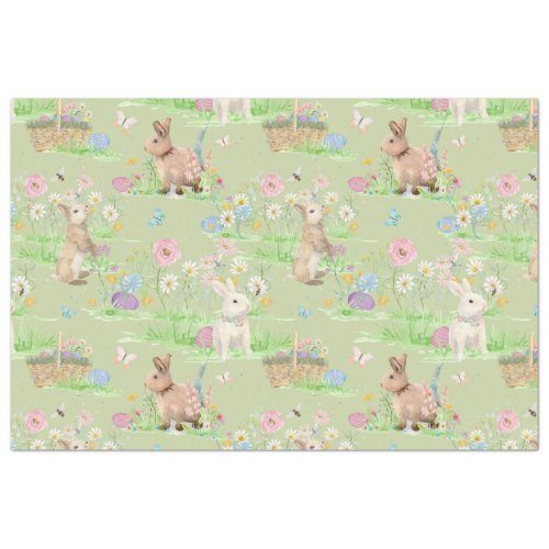 Easter Bunny Floral Butterfly Mint Green Decoupage Tissue Paper