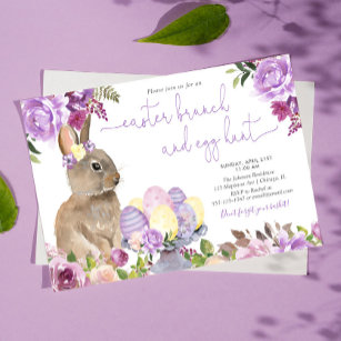 Easter bunny, floral easter brunch and egg hunt invitation