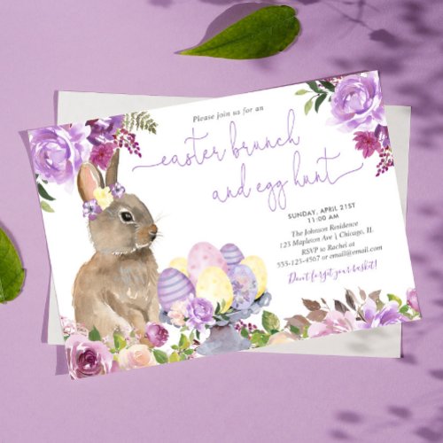 Easter bunny floral easter brunch and egg hunt invitation