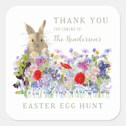 Easter Bunny Floral Egg hunt Thank You Square Sticker