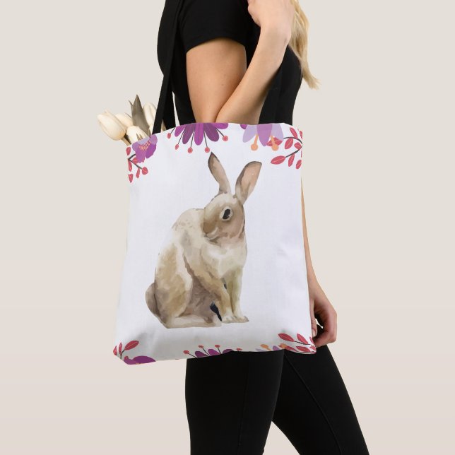 Easter Bunny Floral Tote Bag (Close Up)