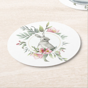 Easter Bunny Floral vintage Round Paper Coaster