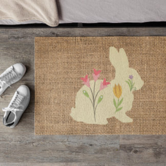 Easter Bunny&Flowers burlap - rustic Doormat