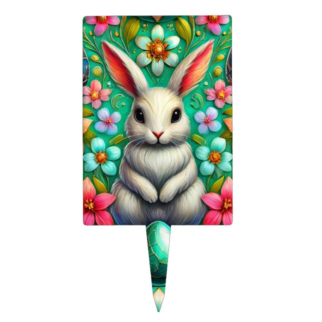 EASTER BUNNY ~ FLOWERS ~ Cake Pick (Front)