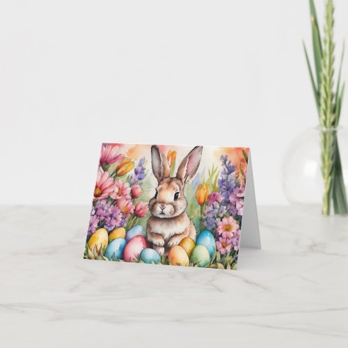 Easter Bunny Flowers Eggs Card