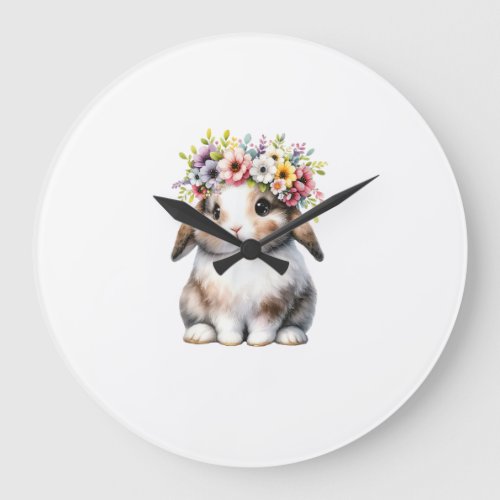 Easter Bunny for Women Girls - Easter Bunny Flower Large Clock