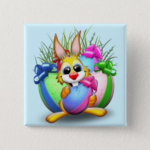 Easter Bunny Funny and Cute Character Biting an Eg Button