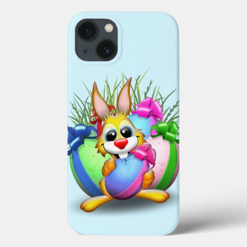 Easter Bunny Funny and Cute Character Biting an Eg iPhone 13 Case