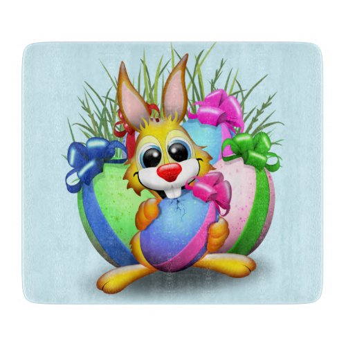 Easter Bunny Funny and Cute Character Biting an Eg Cutting Board