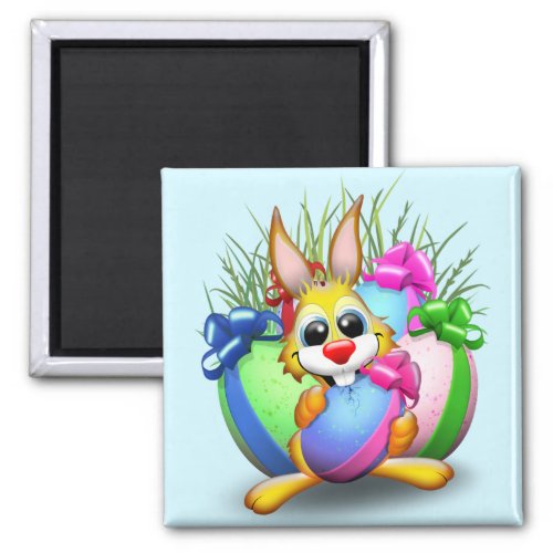 Easter Bunny Funny and Cute Character Biting an Eg Magnet
