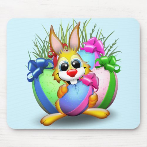 Easter Bunny Funny and Cute Character Biting an Eg Mouse Pad