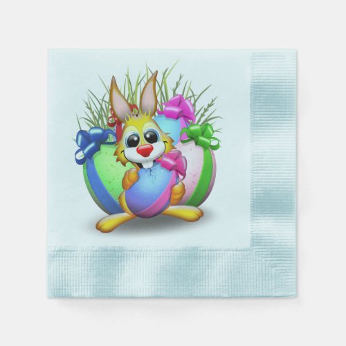 Easter Bunny Funny and Cute Character Biting an Eg Napkins