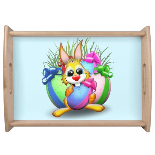 Easter Bunny Funny and Cute Character Biting an Eg Serving Tray