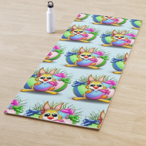 Easter Bunny Funny and Cute Character Biting an Eg Yoga Mat