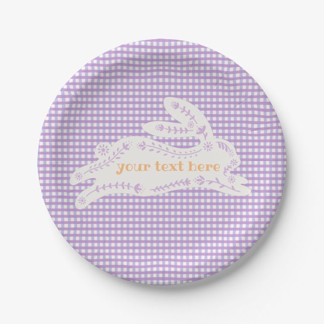 Easter Bunny Gingham Custom Paper Plates (Front)