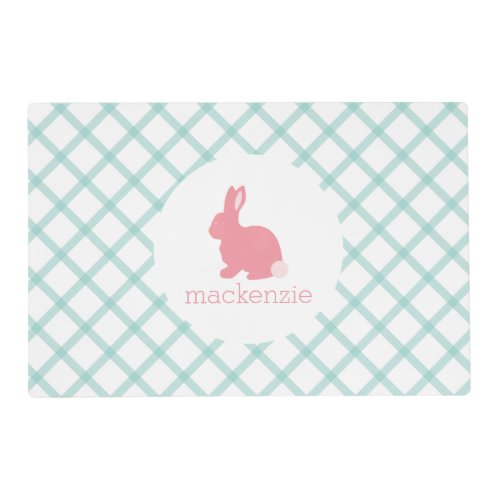 Easter Bunny Gingham Patten Personalized Pink Placemat
