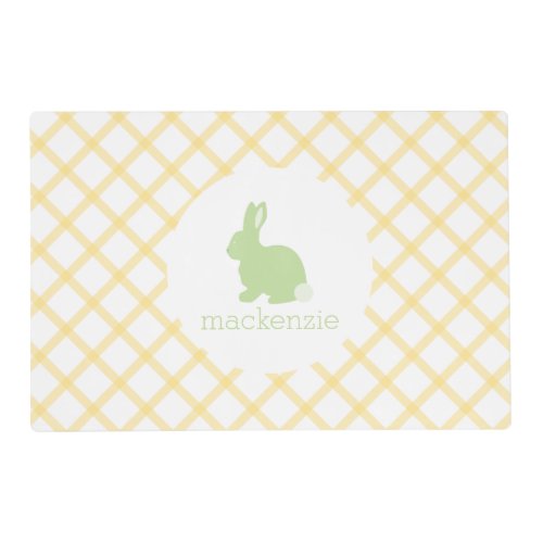 Easter Bunny Gingham Patten Personalized Yellow Placemat