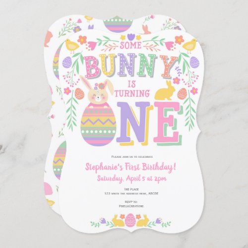 Easter Bunny Girl 1st Spring Birthday Invitation