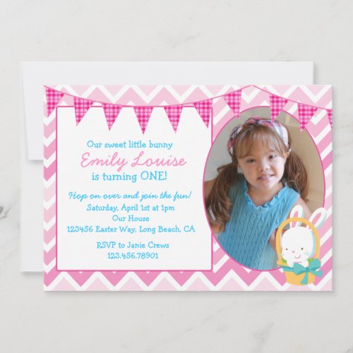 Easter Bunny Girl Birthday Party Invitation