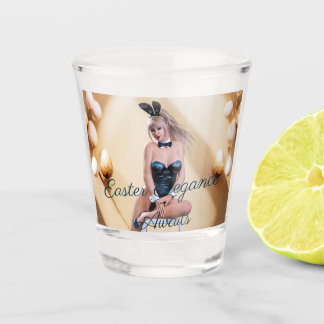 Easter Bunny Girl Sitting on Round Edge Cube Shot Glass
