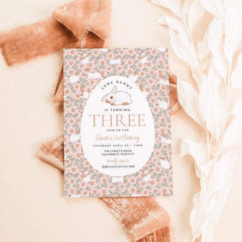 Easter Bunny Girls 3rd Birthday Invitation