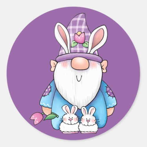 Easter Bunny Gnome Easter Classic Round Sticker