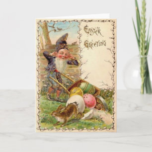 Easter Bunny Gnome Painted Colored Egg Holiday Card