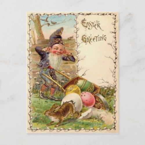 Easter Bunny Gnome Painted Colored Egg Holiday Postcard