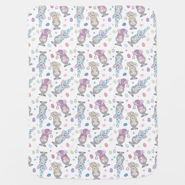 Easter Bunny Gnome Pattern Baby Blanket (Front)