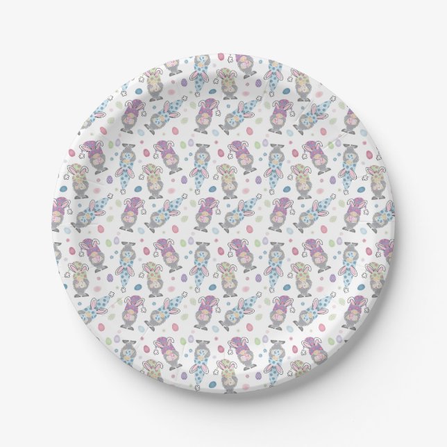 Easter Bunny Gnome Pattern Paper Plates (Front)