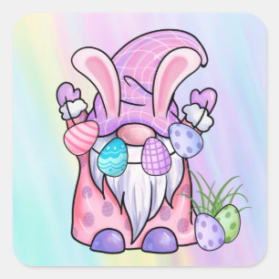 Easter Bunny Gnome Square Sticker