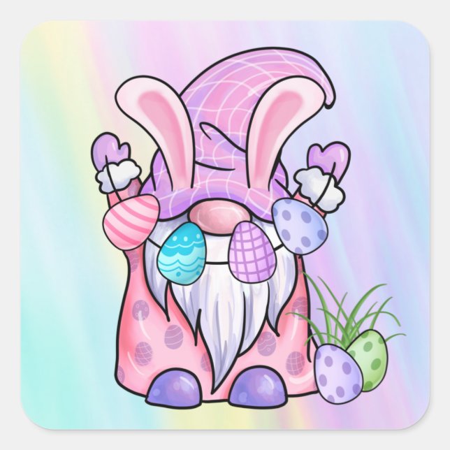Easter Bunny Gnome  Square Sticker (Front)